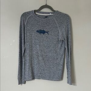 Heather Gray Long Sleeve Top with Fish Motif